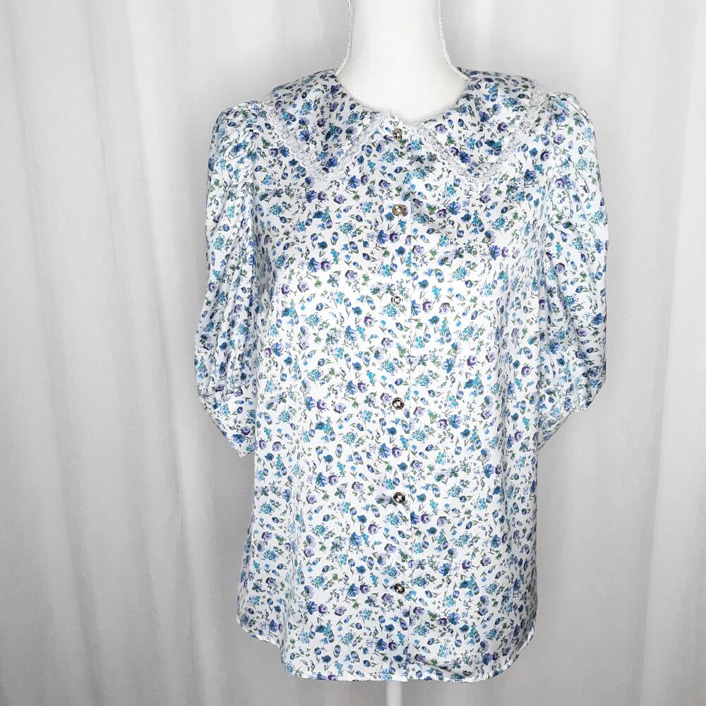 H Halston Floral Cottagecore Whimsy Blouse